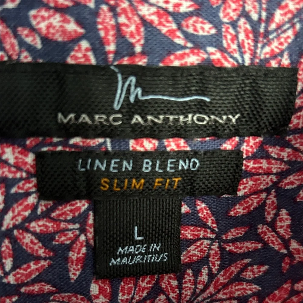 Marc Anthony Pink and Black Leaf Print Casual Shirt - Picture 2 of 2